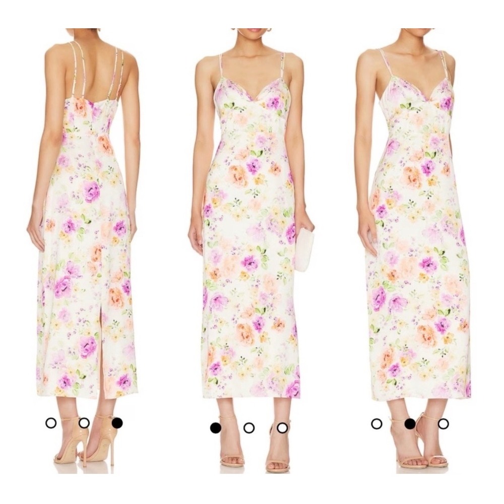 Favorite Daughter Floral Midi Dress White Purple Orange Size 2 V-Neck Slit